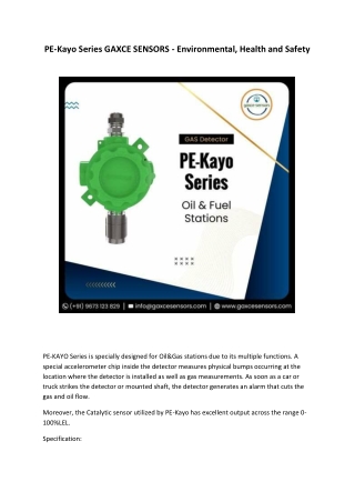 PE-Kayo Series GAXCE SENSORS - Environmental, Health and Safety