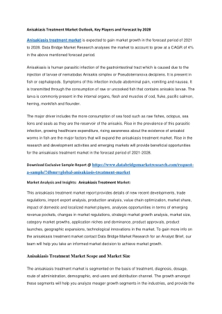 Anisakiasis Treatment Market Outlook, Key Players and Forecast by 2028