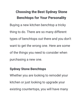 Choosing the Best Sydney Stone Benchtops for Your Personality