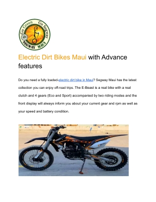 Electric Dirt Bikes Maui with Advance features