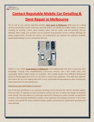 Contact Reputable Mobile Car Detailing & Dent Repair in Melbourne