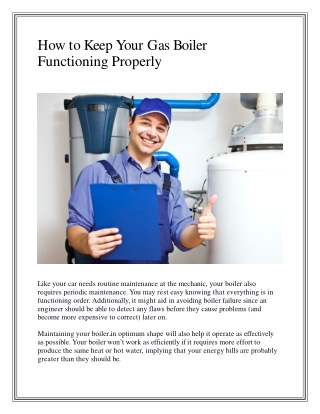 How to Keep Your Gas Boiler Functioning Properly