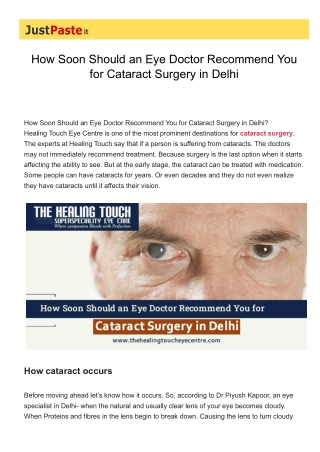 Cataract Surgery Cost in Delhi