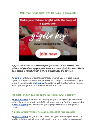 Make your future bright with the help of a gigolo job