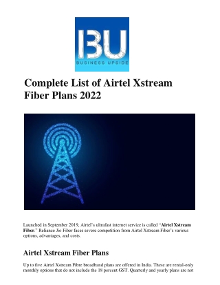 BU India - The Complete List of Airtel Xstream Fiber Plans 2022