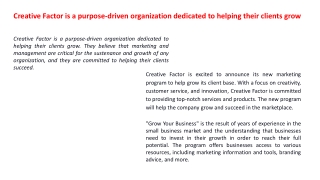 Creative Factor is a purpose-driven organization dedicated to helping their clients grow