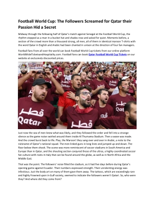 Football World Cup The Followers Screamed for Qatar their Passion Hid a Secret