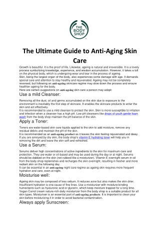 The Ultimate Guide to Anti-Aging Skin Care