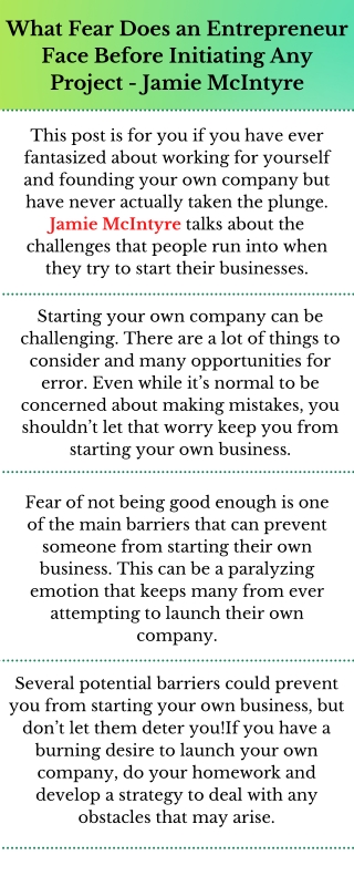 What Fear Does an Entrepreneur Face Before Initiating Any Project - Jamie McInty