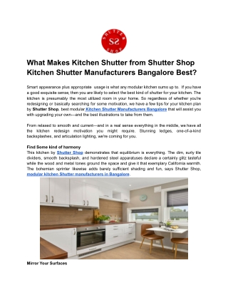 What Makes Kitchen Shutter from Shutter Shop Kitchen Shutter Manufacturers Bangalore Best