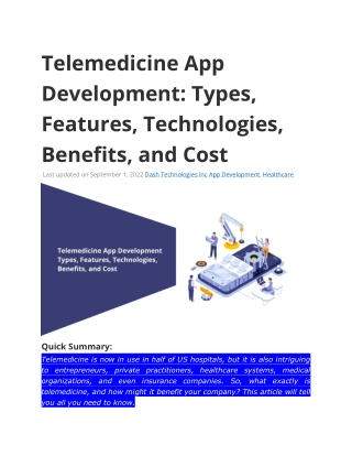 Telemedicine App Development: Types, Features, Technologies, Benefits, and Cost