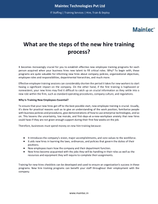 Hire Training Process - Maintec