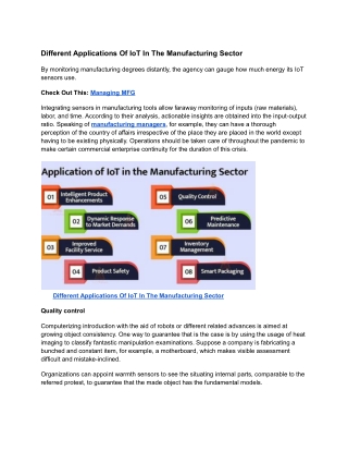 Managing MFG : Different Applications Of IoT In The Manufacturing Sector