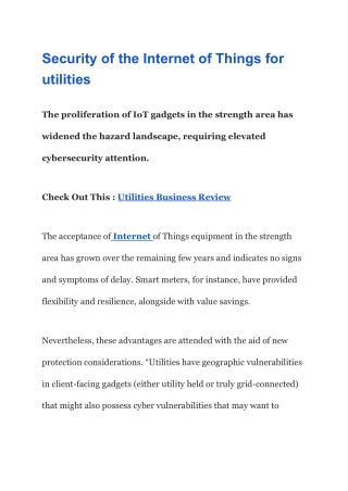 Security of the Internet of Things for utilities