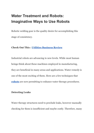 Water Treatment and Robots Imaginative Ways to Use Robots