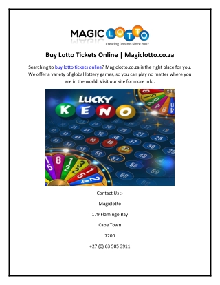 Buy Lotto Tickets Online  Magiclotto.co.za