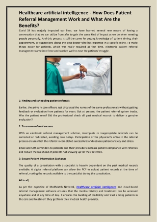 Healthcare artificial intelligence - How Does Patient Referral Management Work and What Are the Benefits