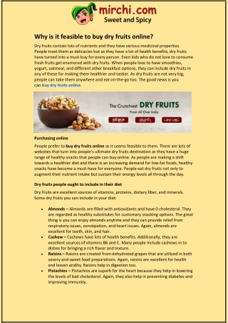 Why is it feasible to buy dry fruits online?