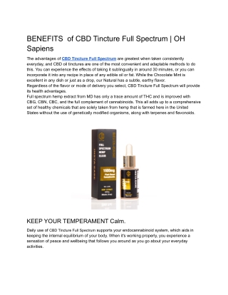 BENEFITS  of CBD Tincture Full Spectrum _ OH Sapiens