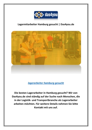 Lagermitarbeiter Hamburg gesucht | Das4you.de