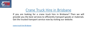 Crane Truck Hire in Brisbane  Otmtransport.com.au