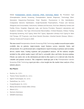 Preimplantation Genetic Screening (PGS) Technology Market