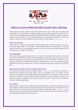 4 Most Incontrovertible Benefits of Small Paper Gift Bags