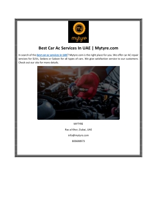 Best Car Ac Services In UAE Mytyre