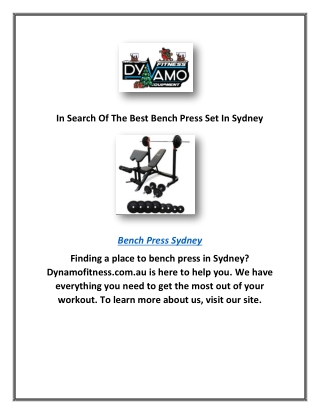 In Search Of The Best Bench Press Set In Sydney