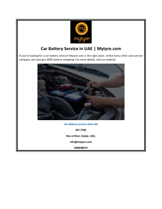 Car Battery Service in UAE | Mytyre.com