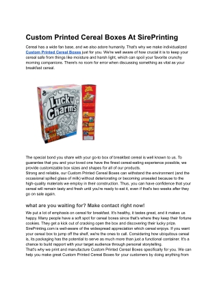 Custom Printed Cereal Boxes At SirePrinting