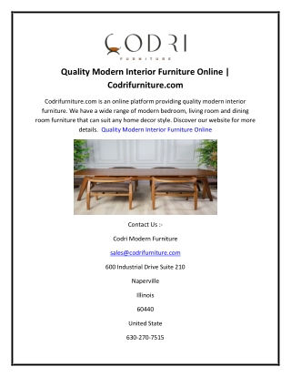 Quality Modern Interior Furniture Online  Codrifurniture.com