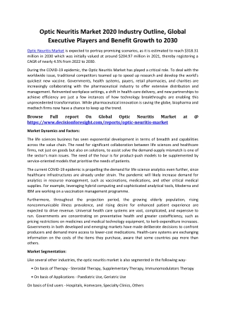 Optic Neuritis Market 2020 Industry Outline, Global Executive Players