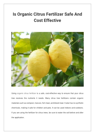 Is Organic Citrus Fertilizer Safe And Cost Effective