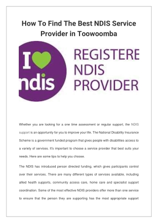 How To Find The Best NDIS Service Provider in Toowoomba