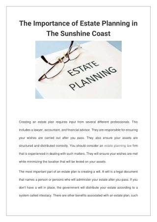 The Importance of Estate Planning in The Sunshine Coast