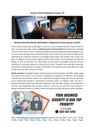 Remove Security Breach with Nexlar's Galveston County Access Control