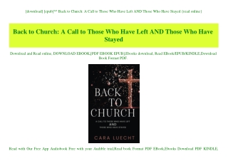 [download] [epub]^^ Back to Church A Call to Those Who Have Left AND Those Who Have Stayed {read online}