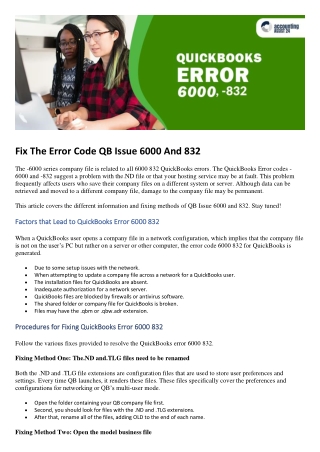 Proven Techniques to Fix QuickBooks Error 6000 832