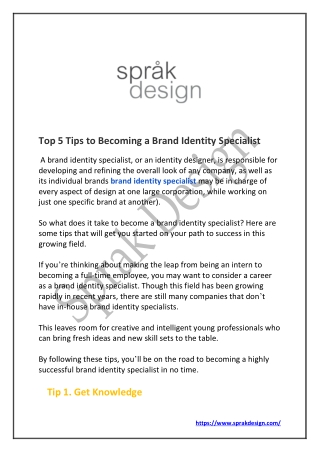 Top 5 Tips to Becoming a Brand Identity Specialist