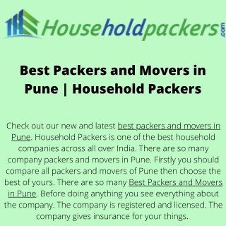 Best Packers and Movers in Pune  Household Packers