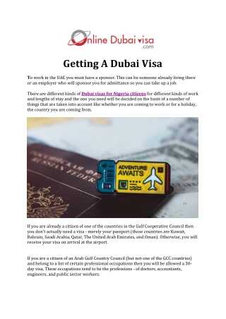Getting A Dubai Visa