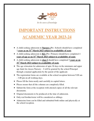 IMPORTANT INSTRUCTIONS 2023-24- MRG School Rohini