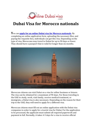 Dubai Visa for Morocco nationals