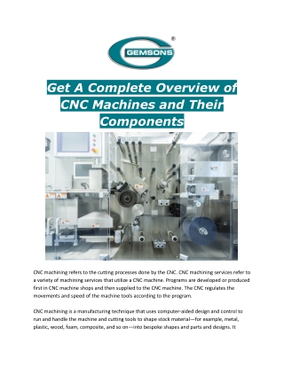 Get A Complete Overview of CNC Machines and Their Components