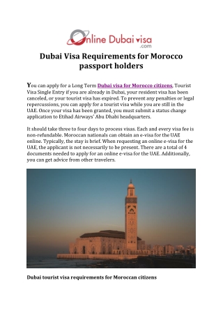 Dubai Visa Requirements for Morocco passport holders