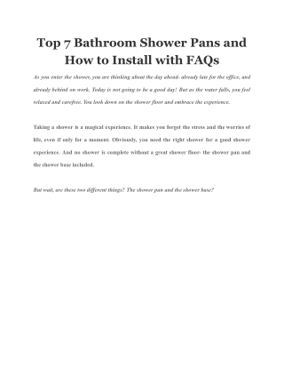 Top 7 Bathroom Shower Pans and How to Install with FAQs
