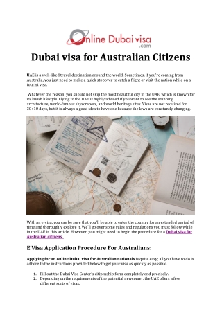 Dubai visa for Australian Citizens