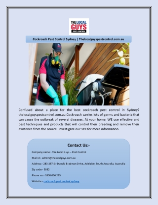 Cockroach Pest Control Sydney | Thelocalguyspestcontrol.com.au