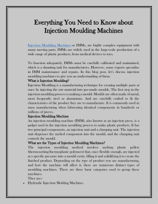 Everything You Need to Know about Injection Moulding Machines